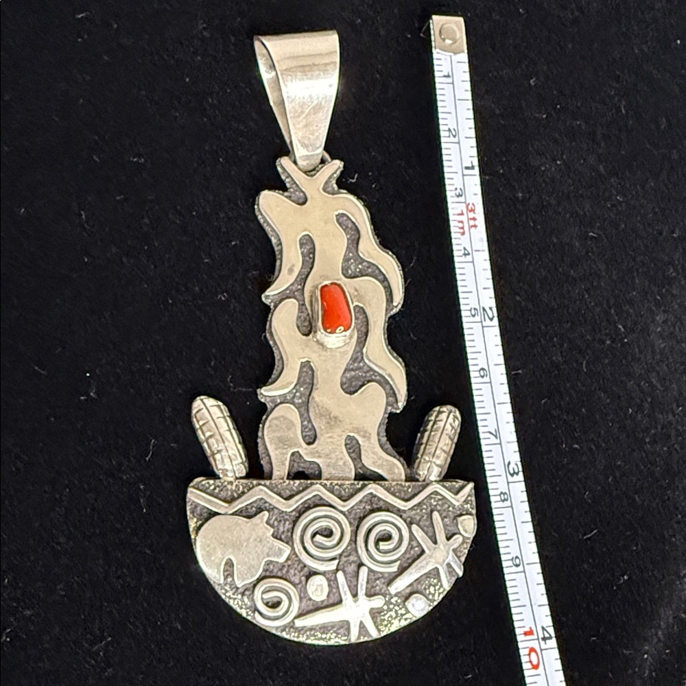 Alex Sanchez Silver and Red Coral Cooking Bowl Pendant - Picture 6 of 6